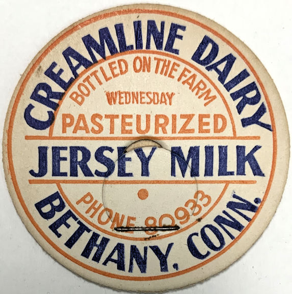 Creamline Dairy Jersey Milk Bottle Cap Bethany, CT