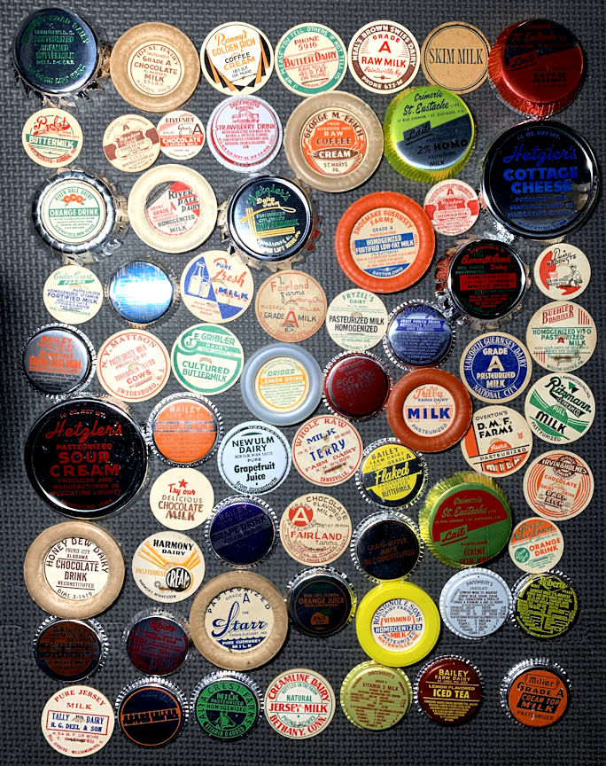 The Larry Johnson Collection Group of 65 Different Milk/Dairy Bottle Caps
