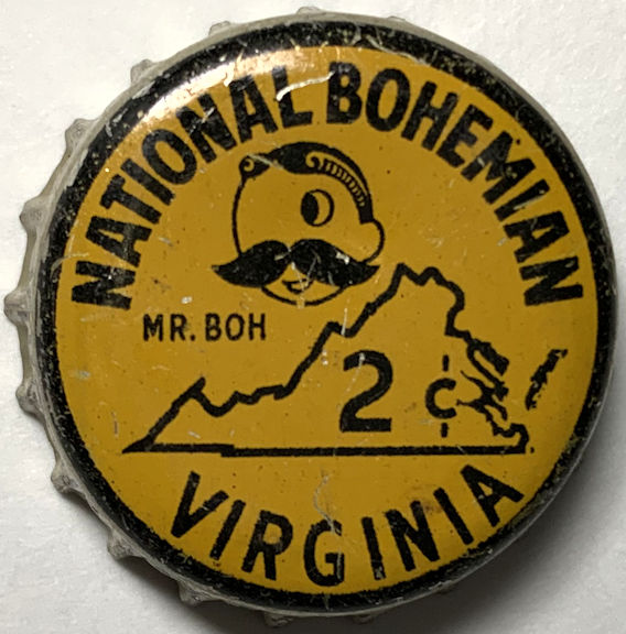 Group of 8 National Bohemian Beer Cork Lined Bottle Cap State of Virginia & Mr. Boh Logo