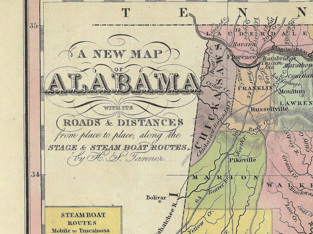 Vintage State Map of Alabama 1833