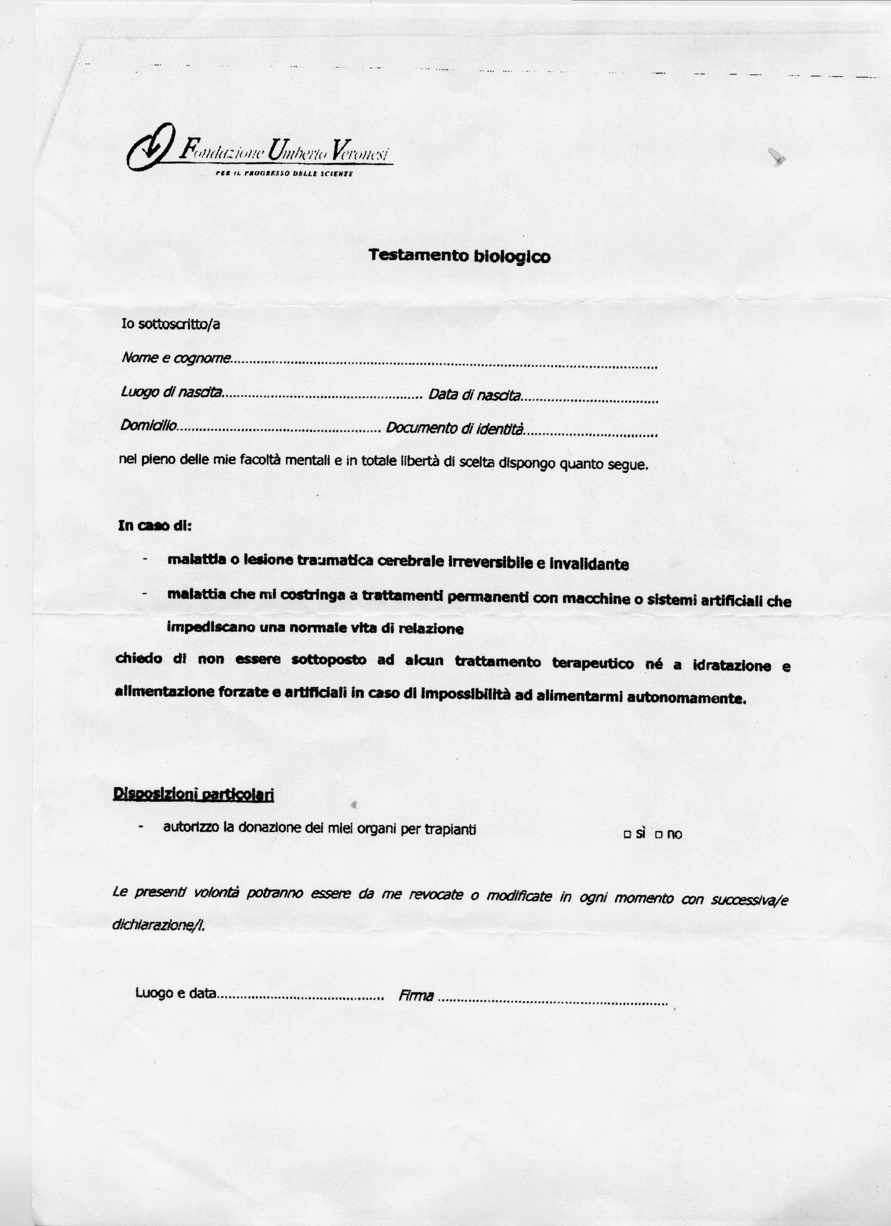 modulo testamento biologico 2023 Testamento Biologico |