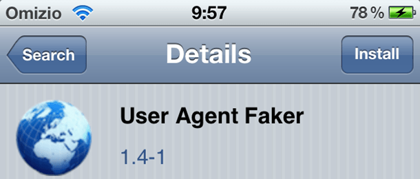 User Agent Faker Cydia tweak Ucinite Safari da se ponasa kao neki