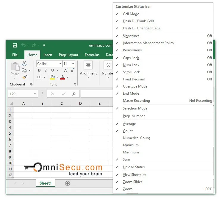 How to customize Excel status bar
