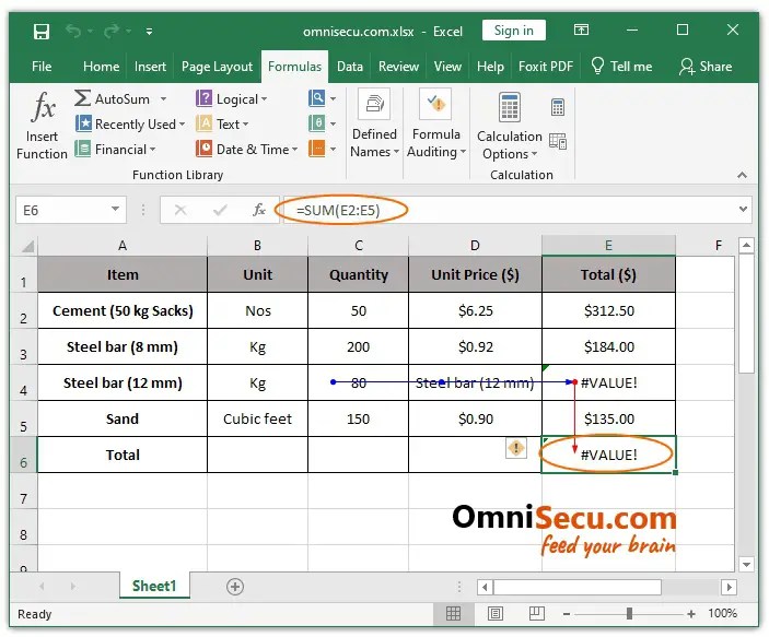 Trace error in Excel formulas