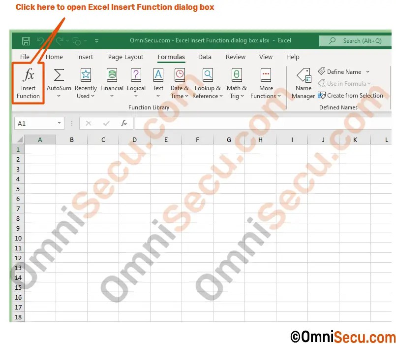 How to open Excel Insert Function dialog box