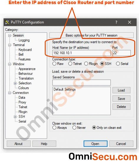 PuTTY login to Cisco Router using SSH protocol