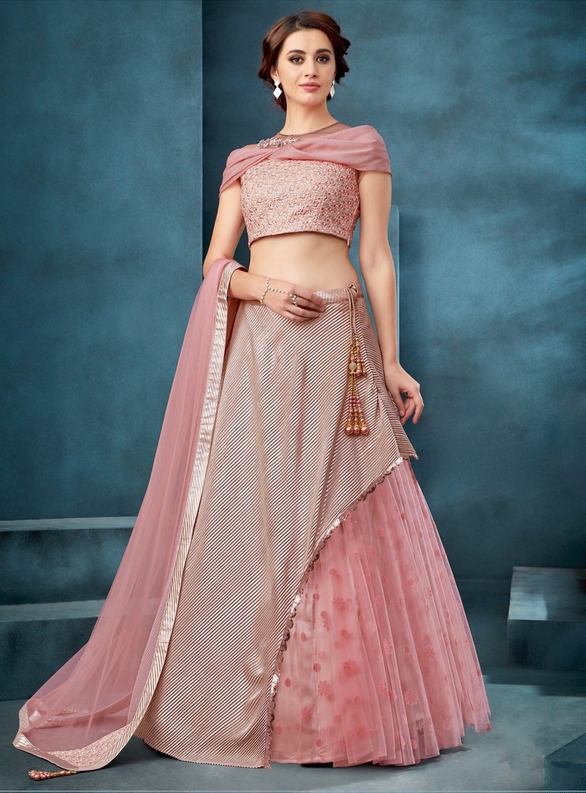 Pink Drape Shoulder Designer Lehenga Choli Lehengas Designer Collection