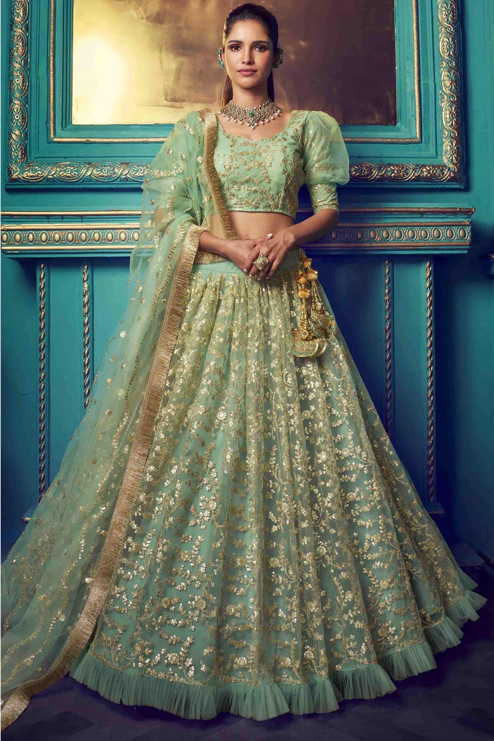 Green Soft Net Sangeet Lehenga Choli Lehengas Designer Collection