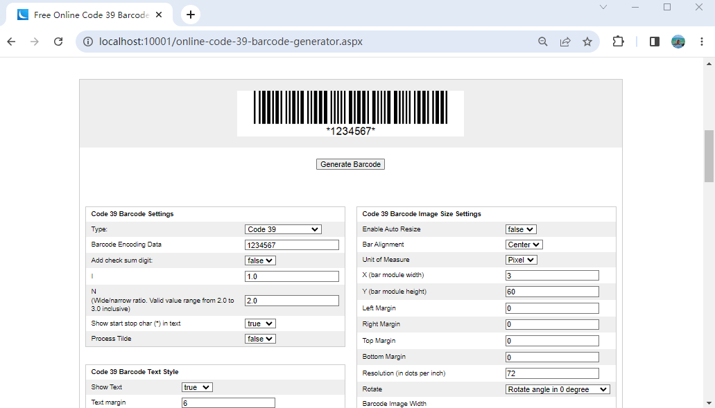 C Code 39 Generator generate, create barcode Code39 images in