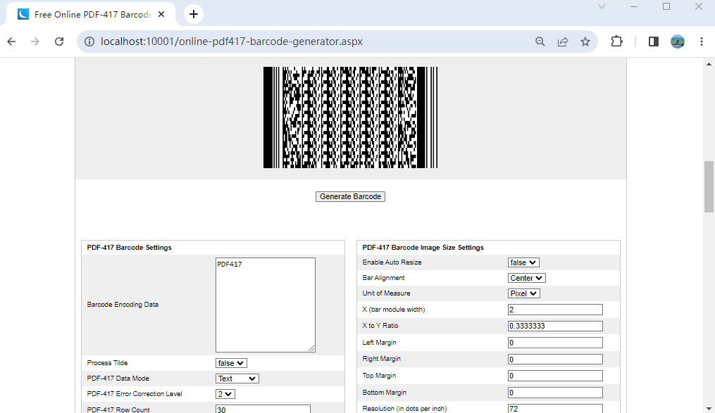 C Micro PDF417 Barcode Generator Control, create & draw barcode Micro PDF417 images in