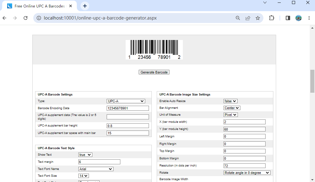 C UPCA Generator generate, create barcode UPCA images in