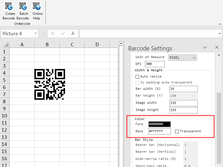 How to generate linear, 2d barcodes in Microsoft Excel document using