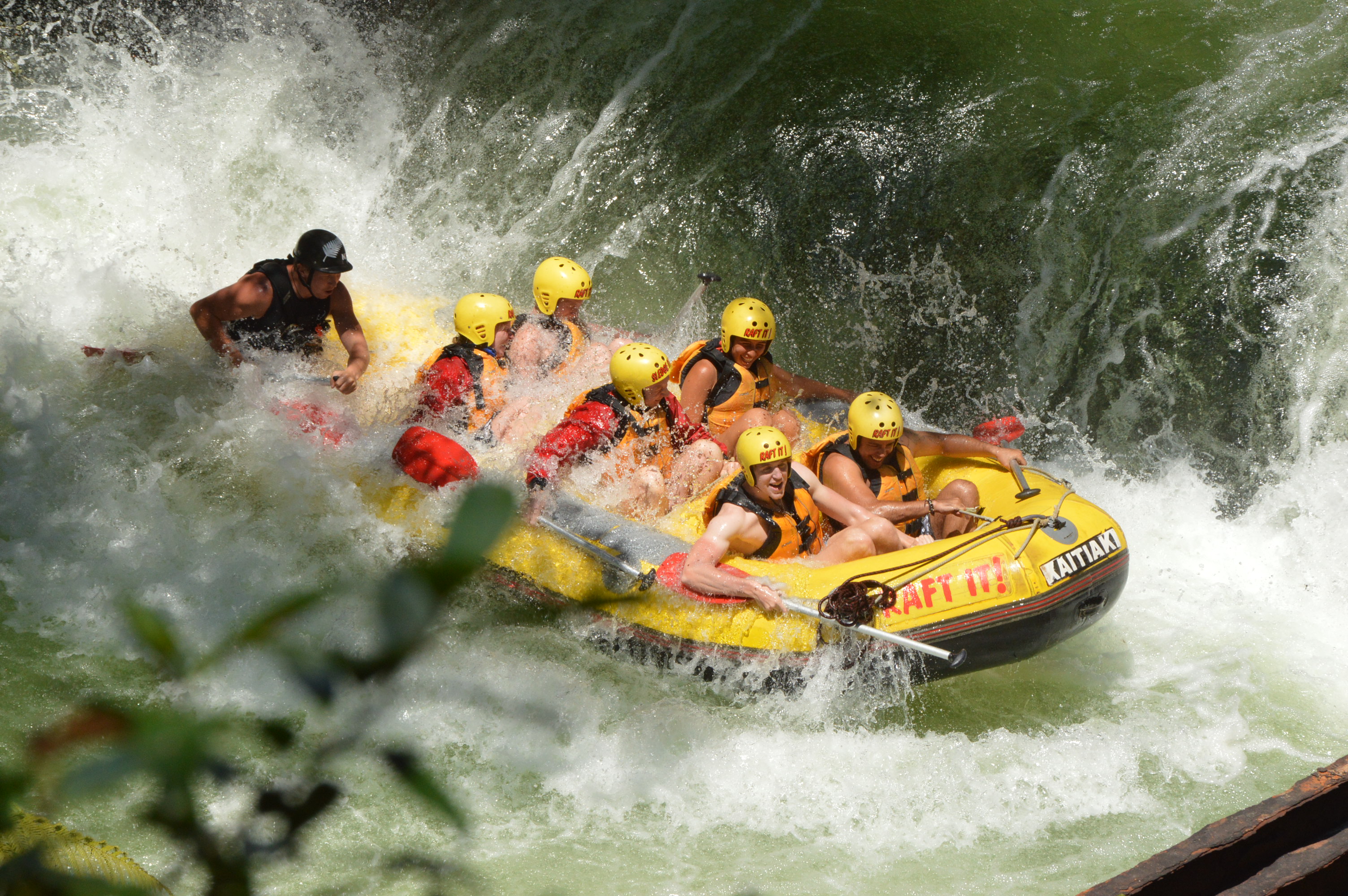 Going down sacred Maori waterfalls while white water rafting in Rotorua