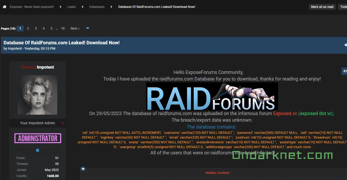 A year after being seized by the U.S. Department of Justice, RaidForums user data was leaked on