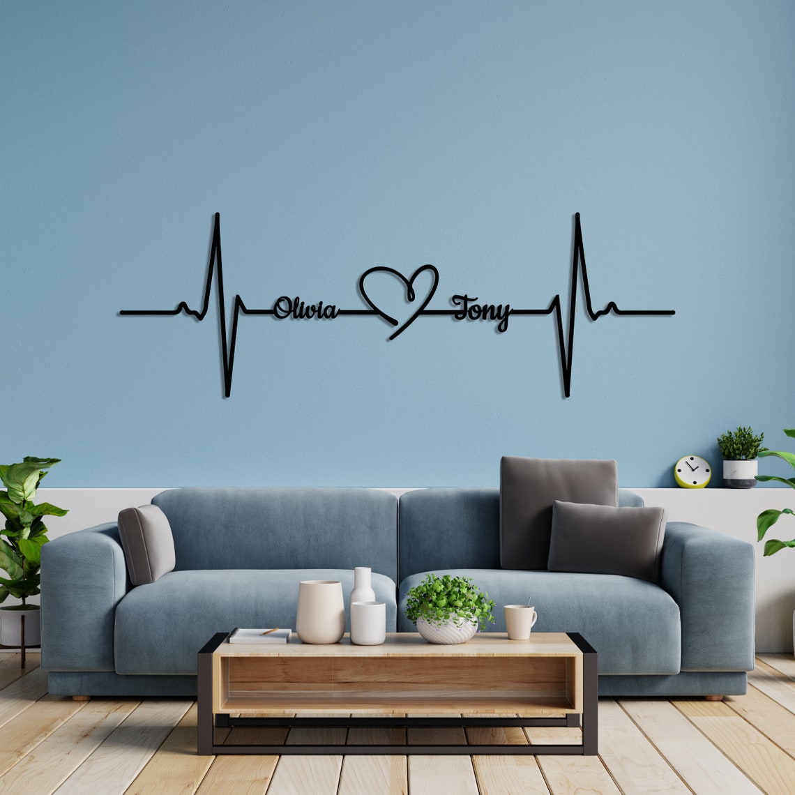 Metal Customized Names Heartbeat Sign