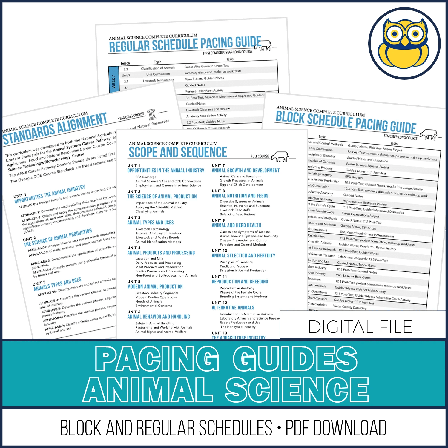 Pacing Guide, ANIMAL SCIENCE One Less Thing