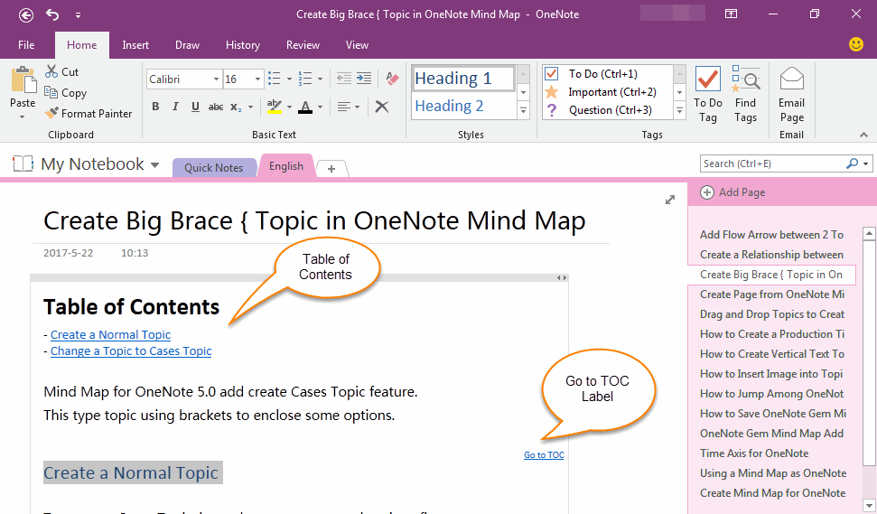 Batch Create Table of Contents of Headings for OneNote Pages, Add