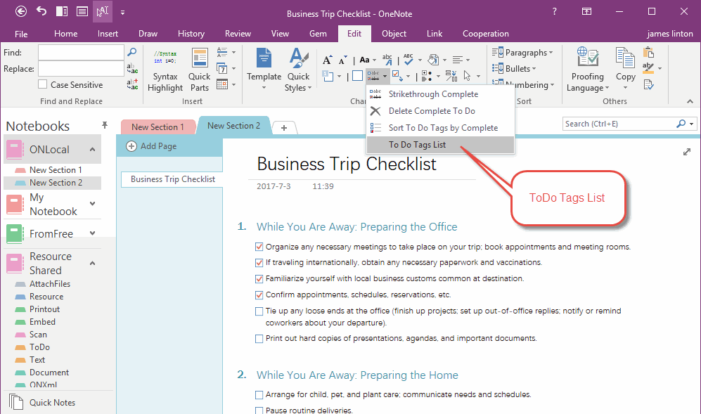 Create a to do list in onenote walkjolo