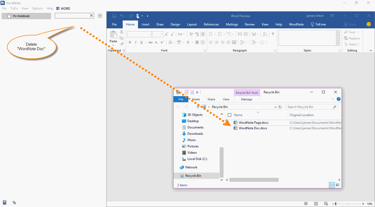 Recycle Bin for WordNote Office OneNote Gem AddIns