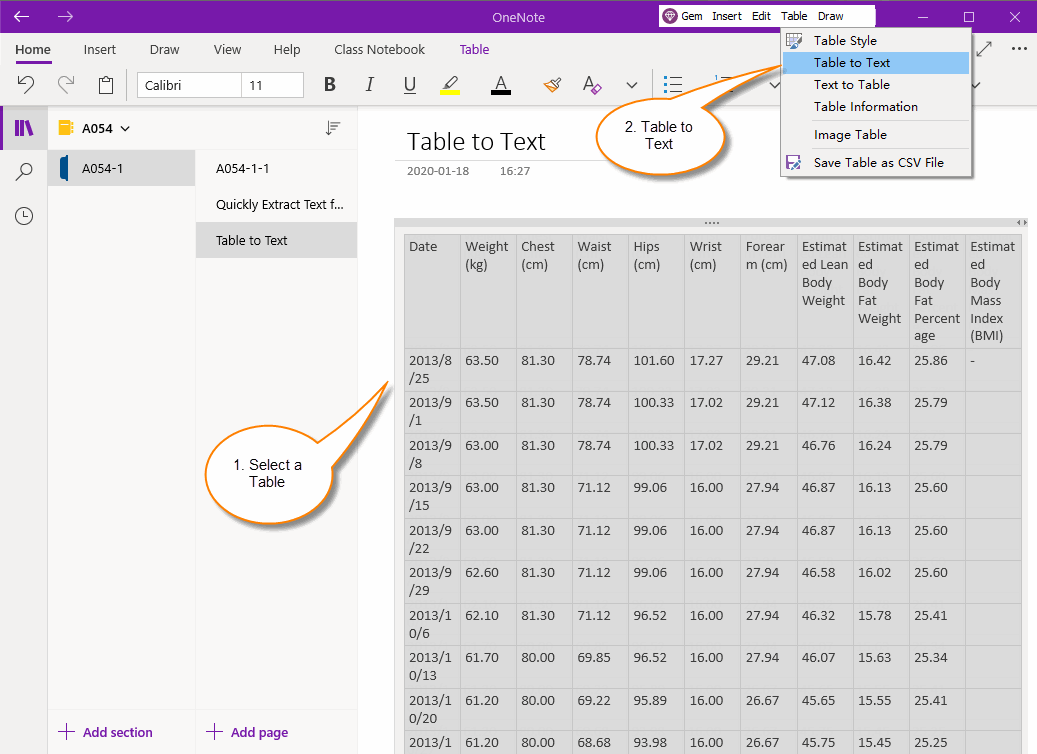 UWP Convert Table to Text in OneNote Office OneNote Gem AddIns