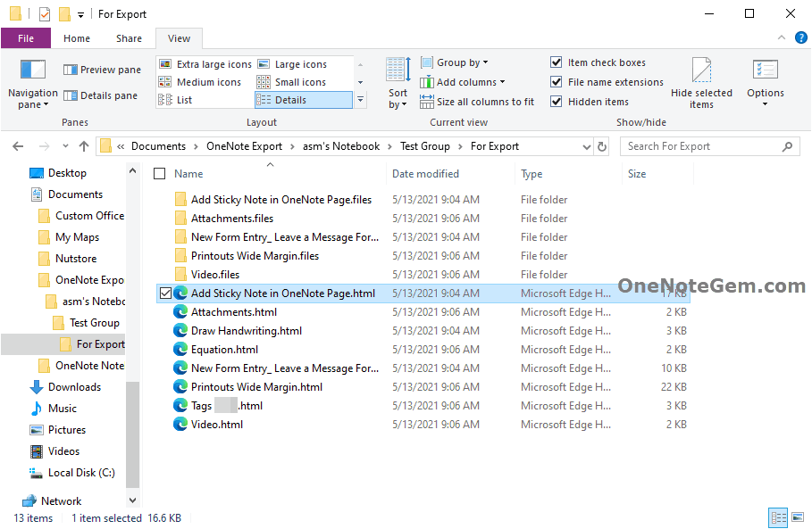 UWP Export the Notebook Structure from OneNote in Bulk and Export the