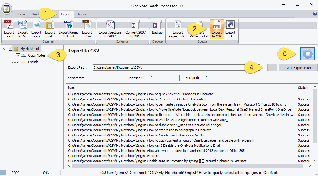 How to Export OneNote Pages to a CSV File? Office OneNote Gem AddIns