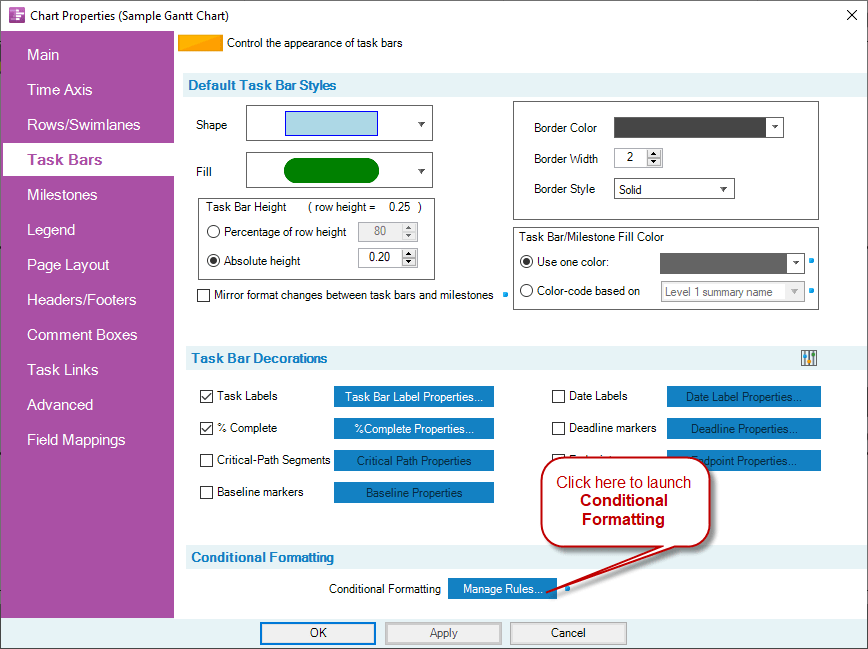 Gantt Chart with Conditional Formatting OnePager Pro