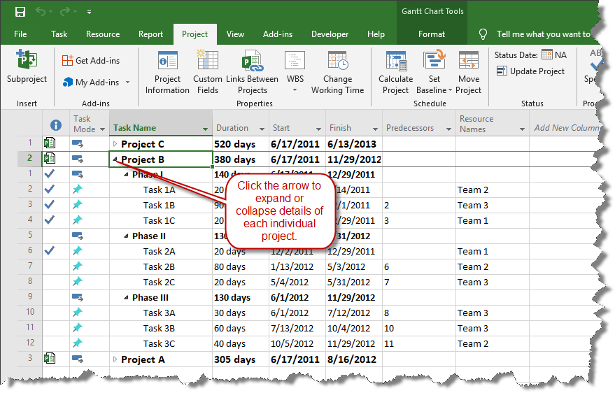 Master Project Files in Microsoft Project OnePager