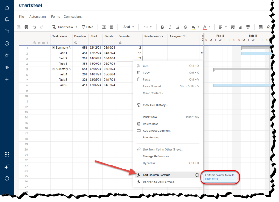 Adding or Editing Smartsheet Formulas Smartsheet Tips