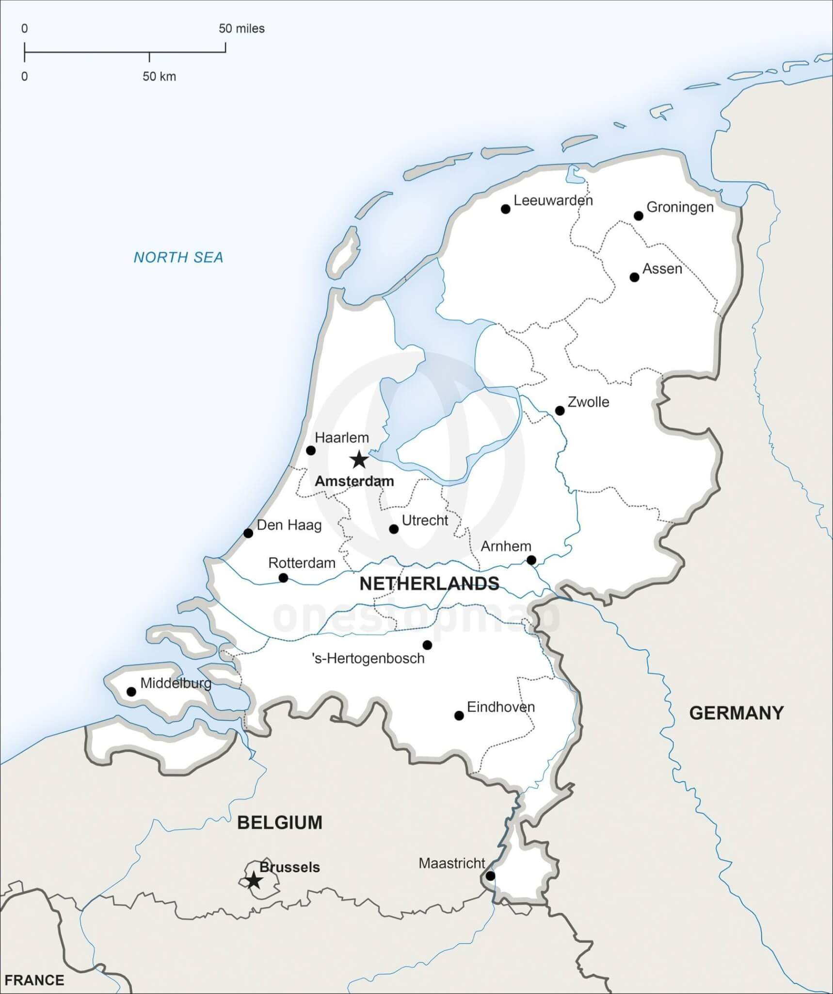 Vector Map of Netherlands Political One Stop Map