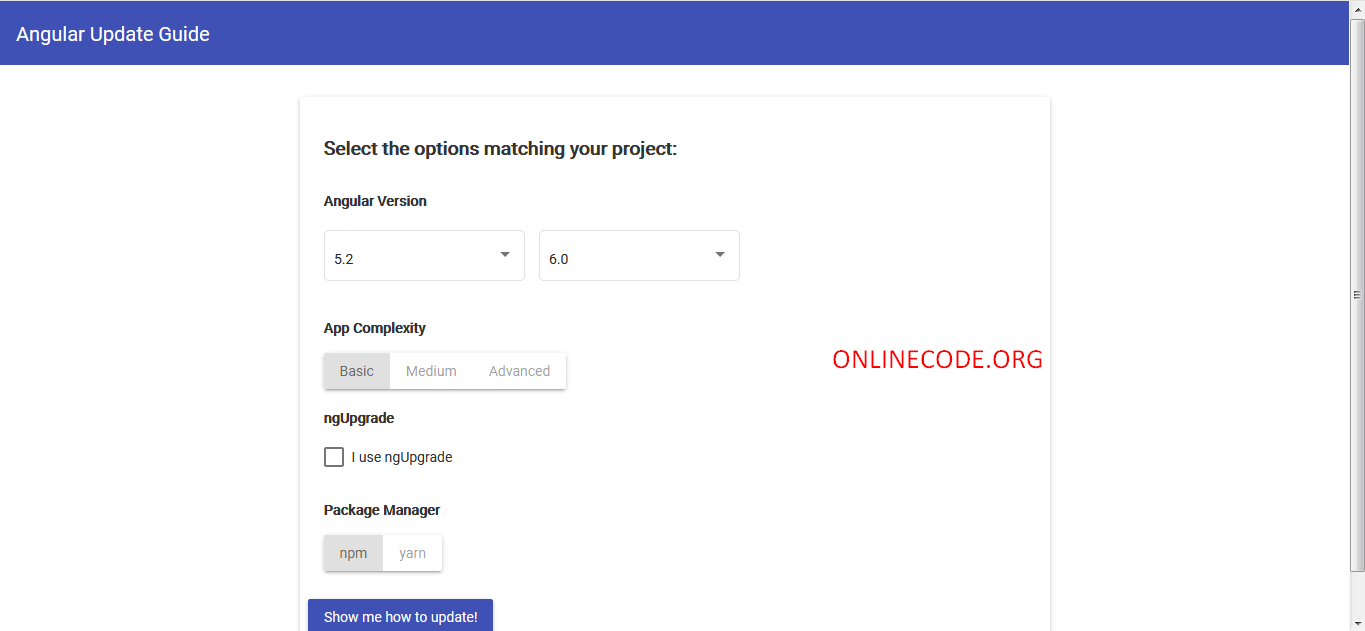 update angular version 6.0.0 onlinecode