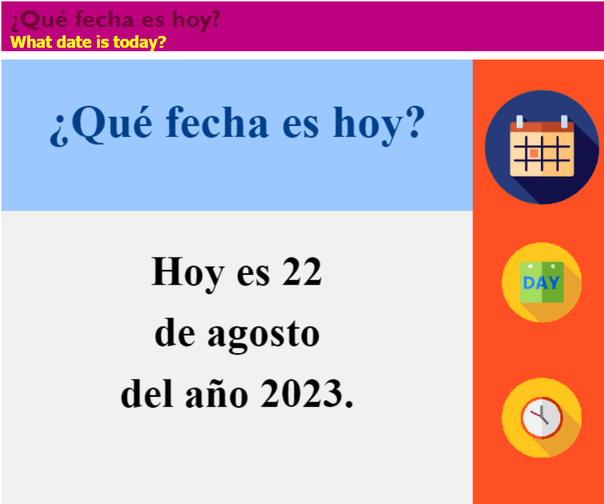 Date, day, and time in Spanish Fecha, día y hora en español