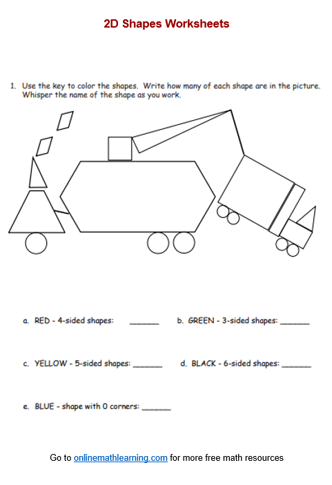 2D Shapes Worksheets (First Grade, printable)