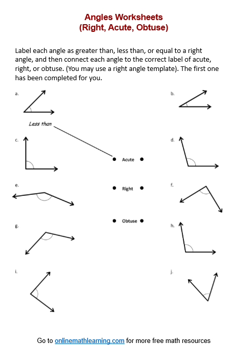 Types of Angles Worksheets (printable, online, answers)