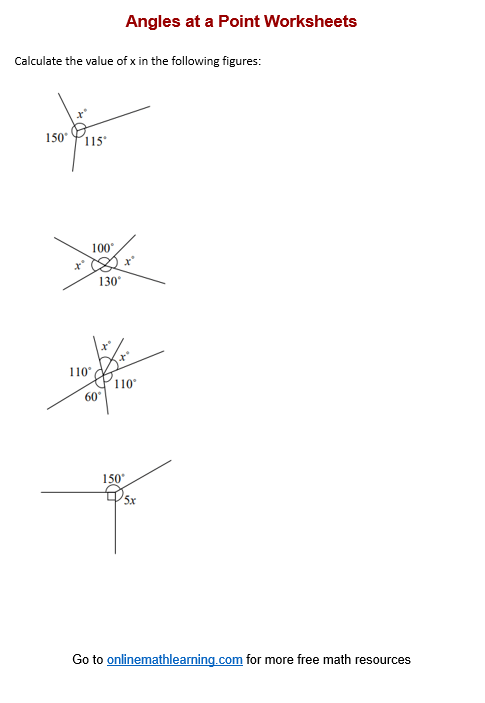 Angles at a Point Worksheets (printable, online, answers, examples)