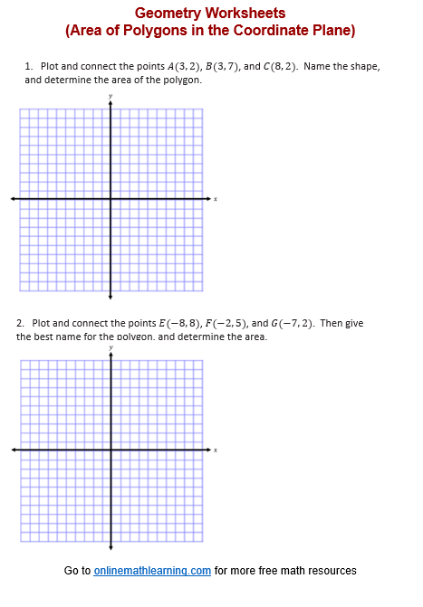 Area of Polygon in the Coordinate Plane Worksheet (examples, answers