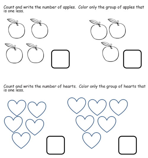 One Less (solutions, examples, homework, worksheets, lesson plans)