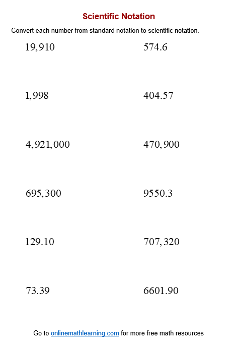 Scientific Notation Worksheets (printable, online, answers, examples)