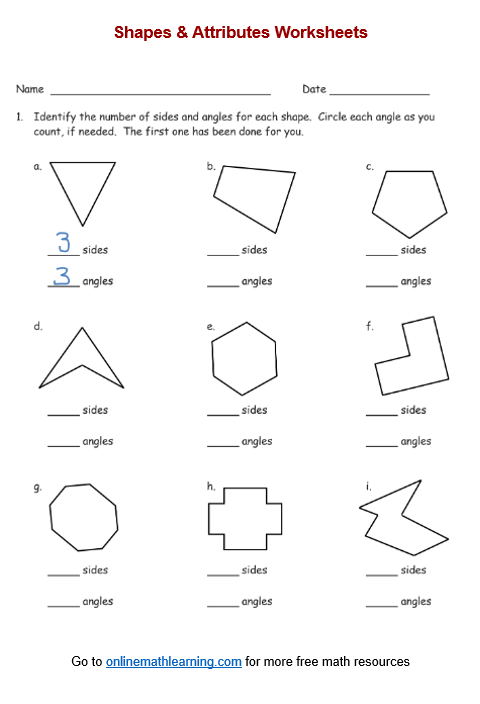 Shapes & Attributes Worksheets (Second Grade, printable)
