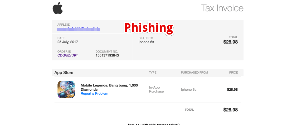 Apple Your Invoice per EMail für Spotify Music ist Phishing