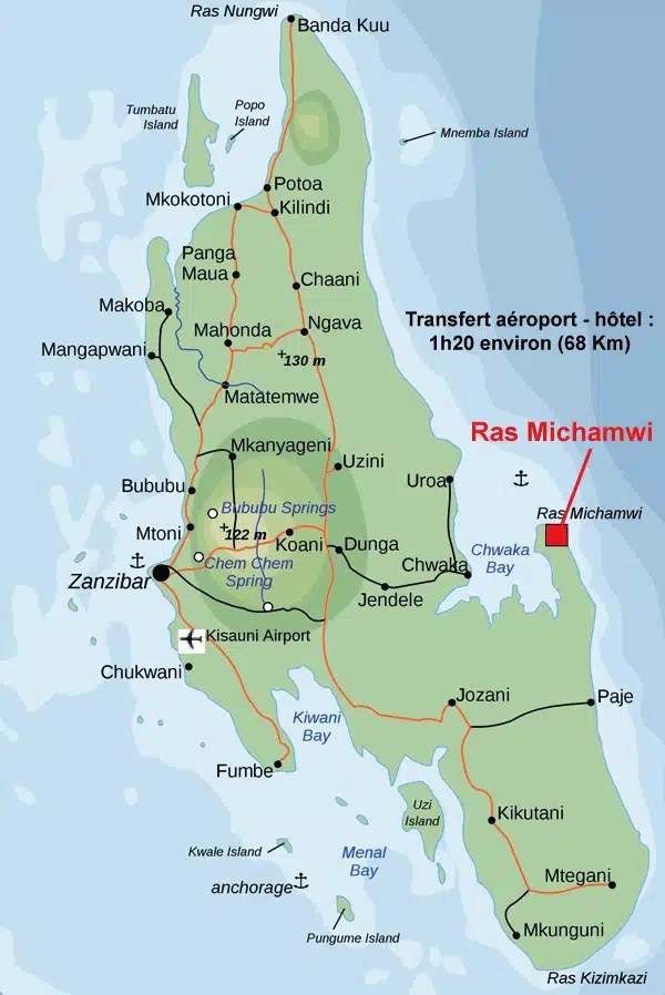 Pain Points De La Carte Tanzanie Et Zanzibar Hôtel 4 étoiles Experience Zanzibar Ras Michamvi, Zanzibar