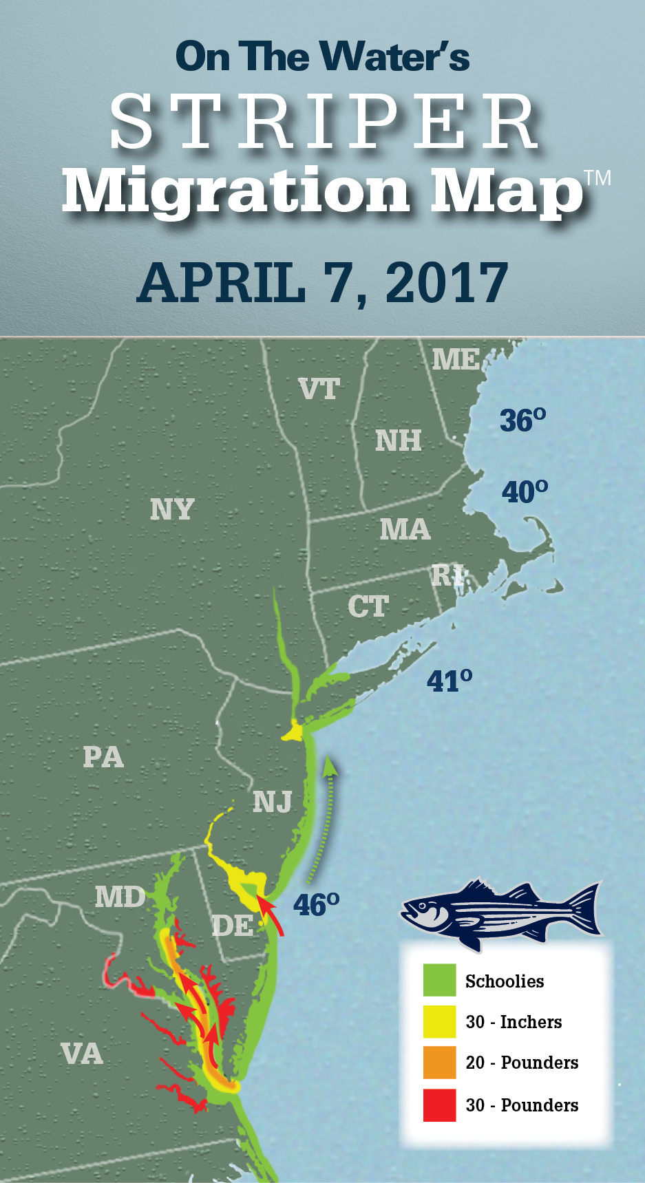 Striper Migration Map April 7, 2017 On The Water