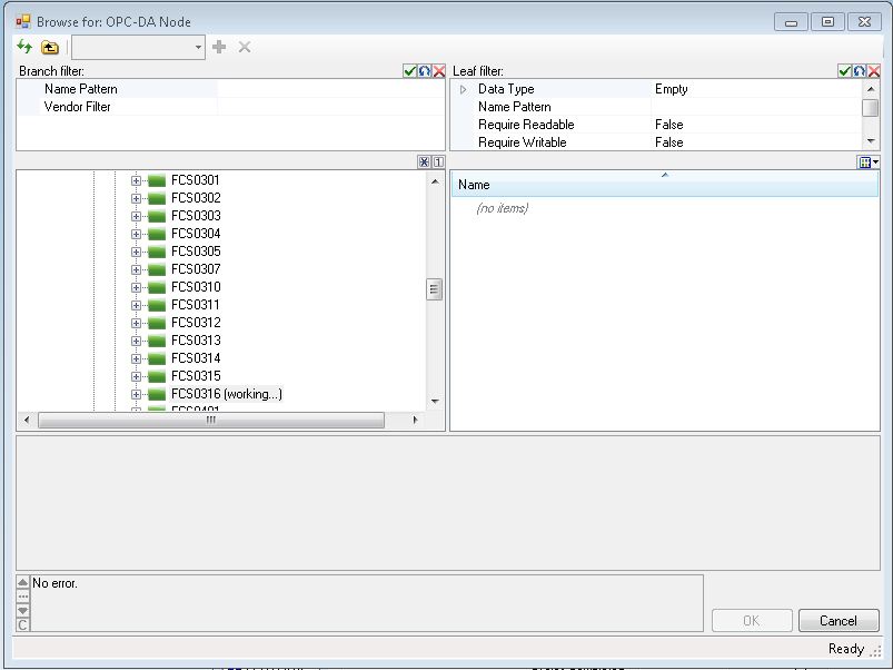 My OPC Client can connect to server but can not select item Online