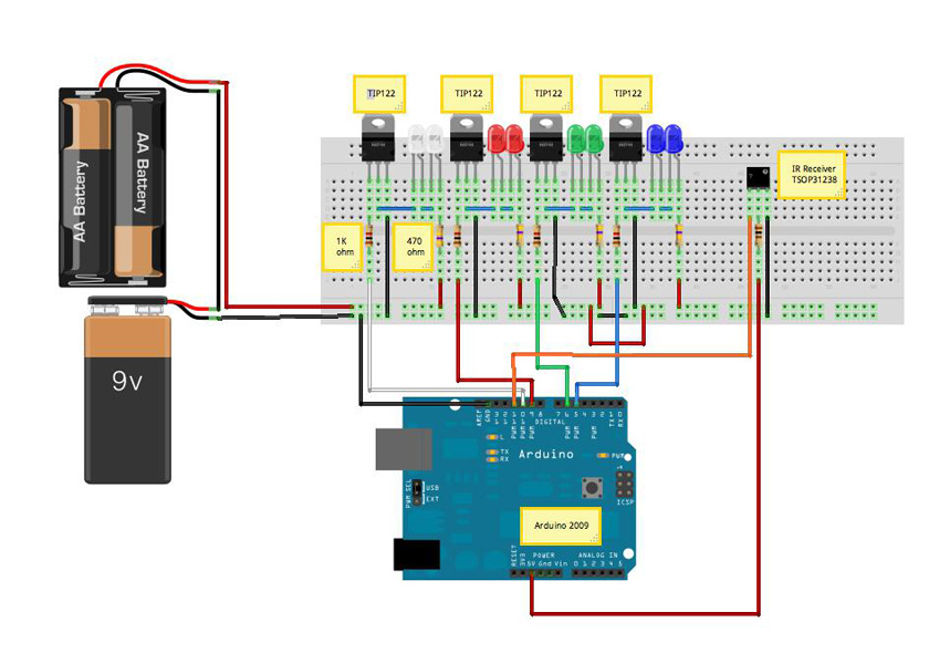 Remote-controlled fiber-optic Ceiling Light with Arduino ... lamp 3 way dimmer wiring diagram 