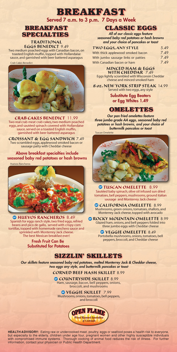 Open Flame Restaurant Breakfast Menu