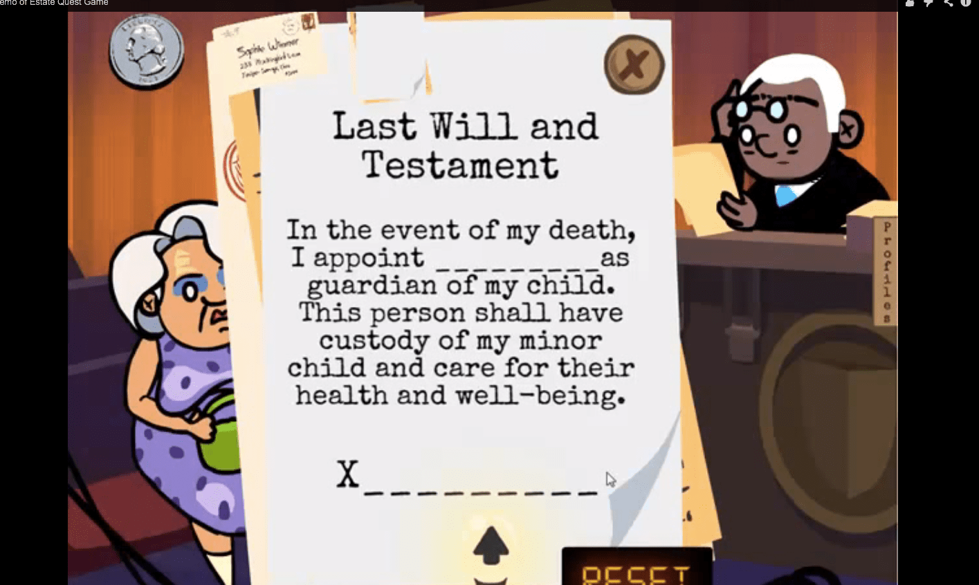 Estate Quest video game for estate planning Open Law Lab
