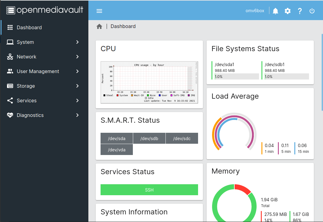 OpenMediaVault Overview Terminal