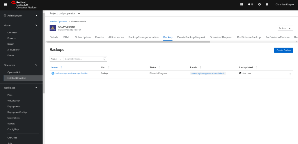 Backup and Recovery with OpenShift APIs for Data Protection (OADP