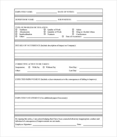 Printable Pdf Printable Employee Write Up Form