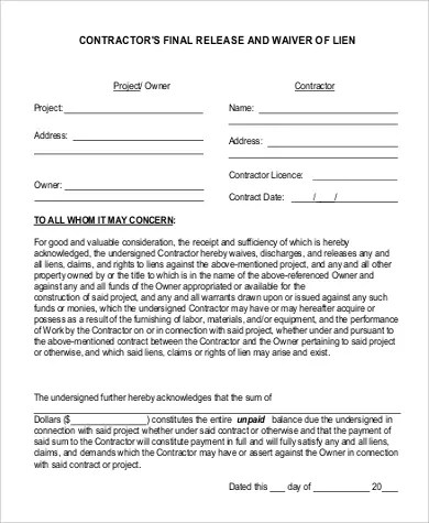 9+ FREE Sample Release of Lien Form [PDF, MS Word]